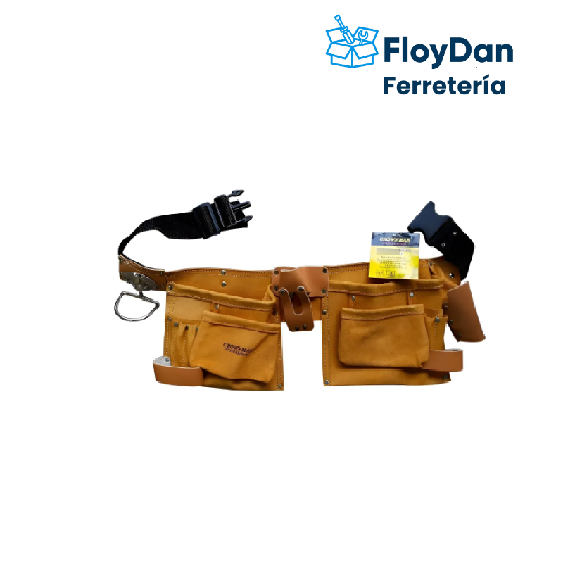 Coleto o bolsa doble porta herramienta de cuero con cinturon.