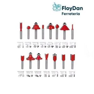 Juego de 15 Brocas o Fresas para madera 1/4" (6.35mm) 600w